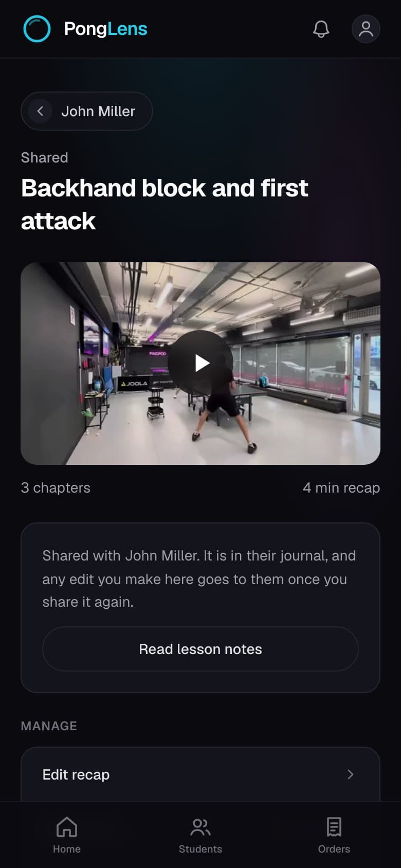 A lesson video recap on a phone, split into chapters