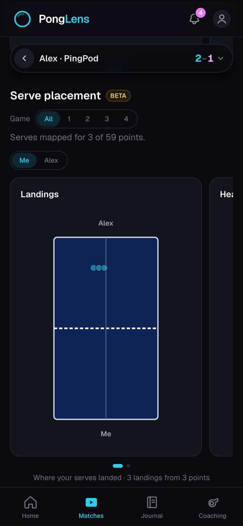 A populated serve placement map on a phone
