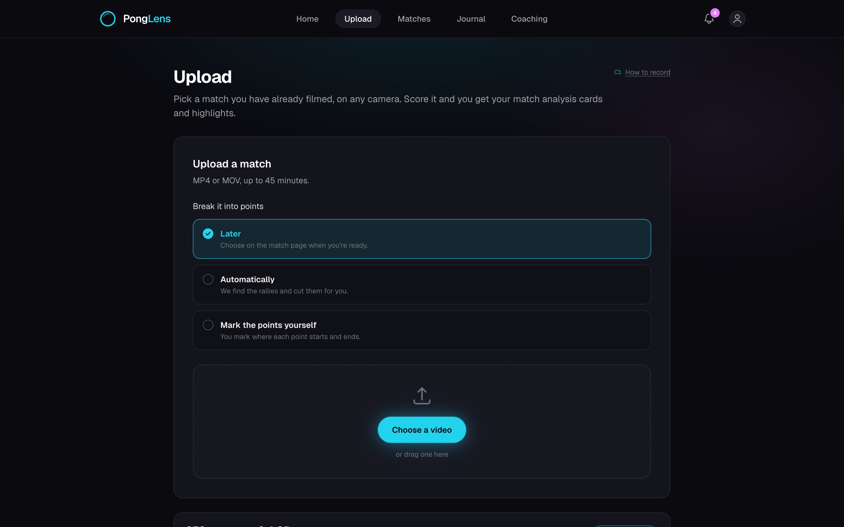 The Upload page with the Break it into points choices