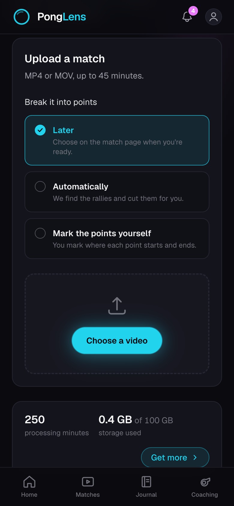 The Upload page on a phone