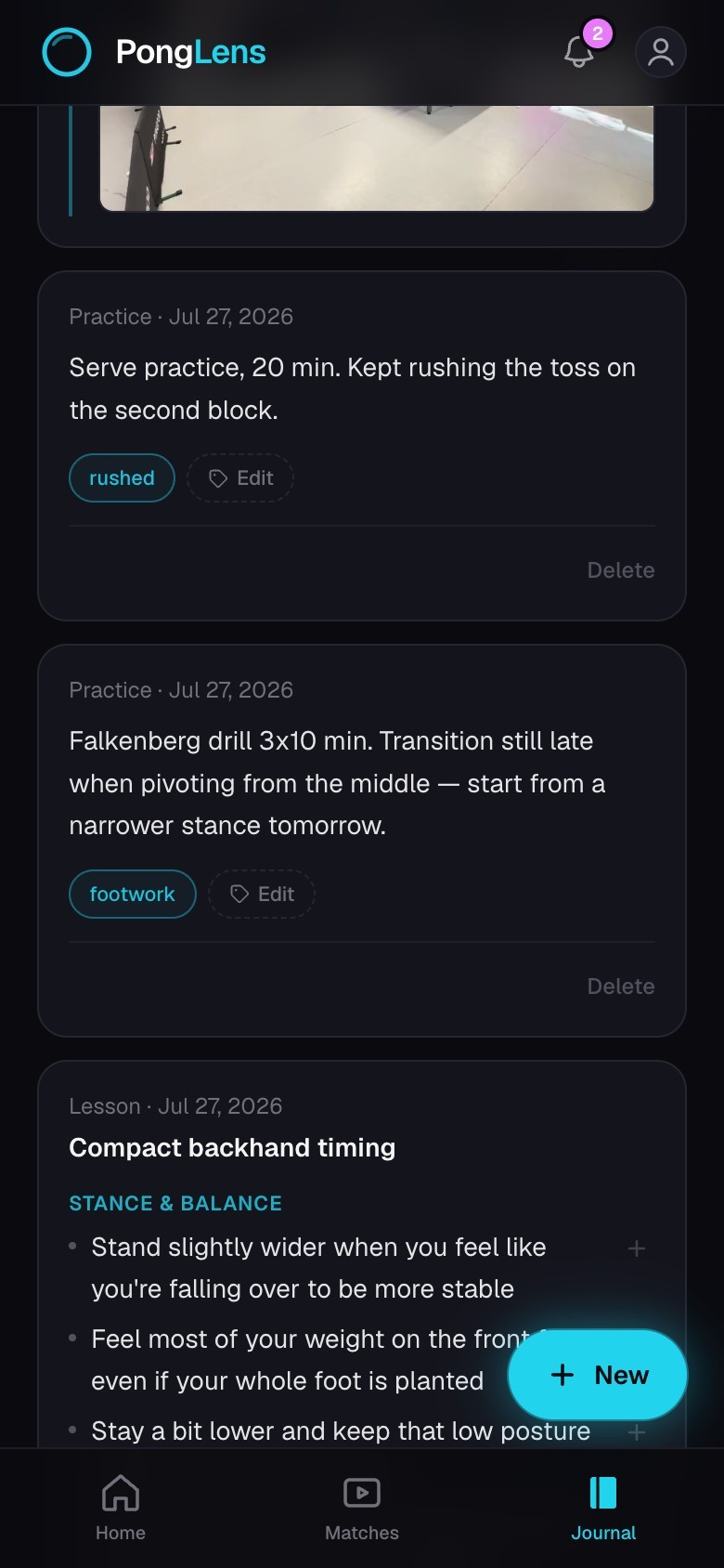 Match and lesson notes together in the Journal