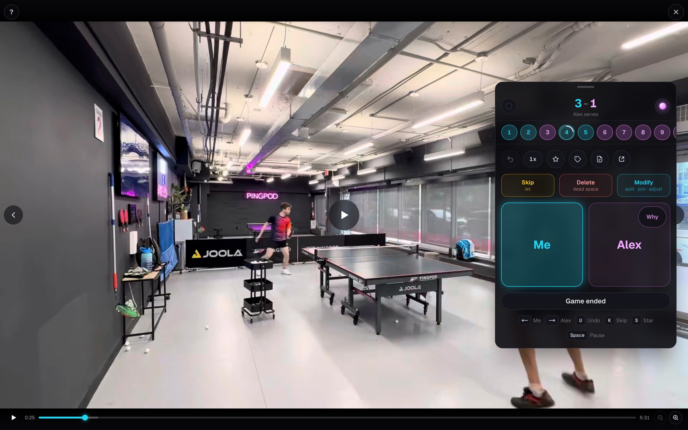 Score the Match with the video and scoring controls